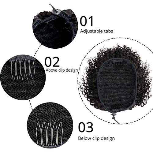 Extensiones de cabello Afro Kinky Curly Ponytail Cabello humano para mujeres negras 8 pulgadas Clip en cierre superior Pieza de cabello con cordón de cola de caballo Negro natural 90 gramos