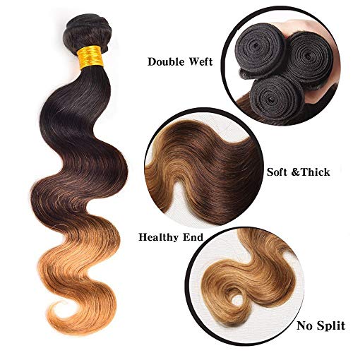 Extensiones de Cortina de Pelo Natural Rizadas Brasileñas Cabello Mechas Humano Onduladas [ 3 Paquets (300g) ] - 8 Pulgada 20CM #1B/33/27 Natural Negro Auburn Oscuro Rubio Oscuro