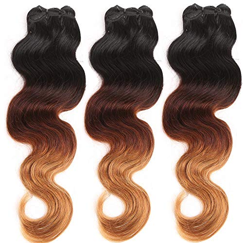 Extensiones de Cortina de Pelo Natural Rizadas Brasileñas Cabello Mechas Humano Onduladas [ 3 Paquets (300g) ] - 8 Pulgada 20CM #1B/33/27 Natural Negro Auburn Oscuro Rubio Oscuro