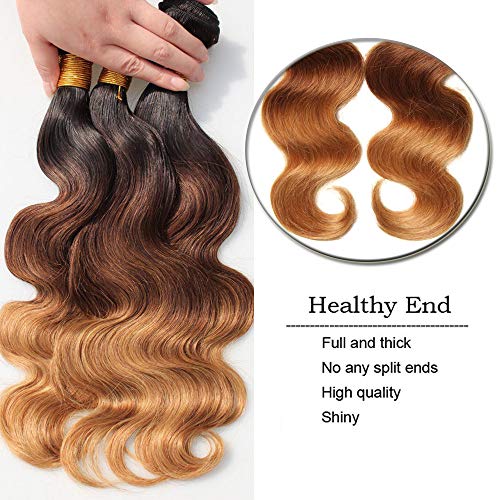 Extensiones de Cortina de Pelo Natural Rizadas Brasileñas Cabello Mechas Humano Onduladas [ 3 Paquets (300g) ] - 8 Pulgada 20CM #1B/33/27 Natural Negro Auburn Oscuro Rubio Oscuro