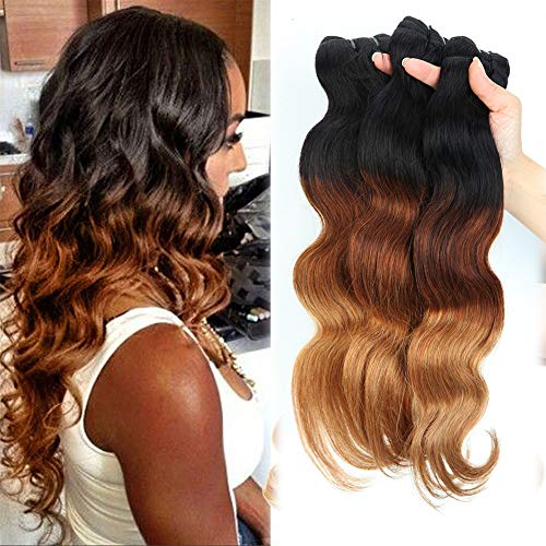 Extensiones de Cortina de Pelo Natural Rizadas Brasileñas Cabello Mechas Humano Onduladas [ 3 Paquets (300g) ] - 8 Pulgada 20CM #1B/33/27 Natural Negro Auburn Oscuro Rubio Oscuro