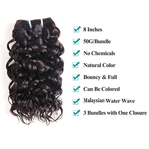 Extensiones de pelo humano de onda de agua con cierre, rizado de ondas naturales de Malysian, grado 8 A, color negro