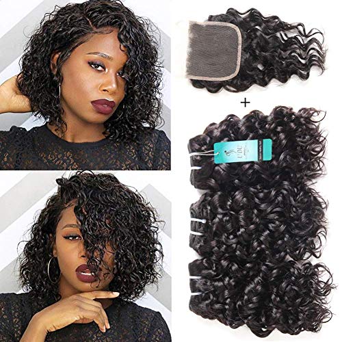 Extensiones de pelo humano de onda de agua con cierre, rizado de ondas naturales de Malysian, grado 8 A, color negro