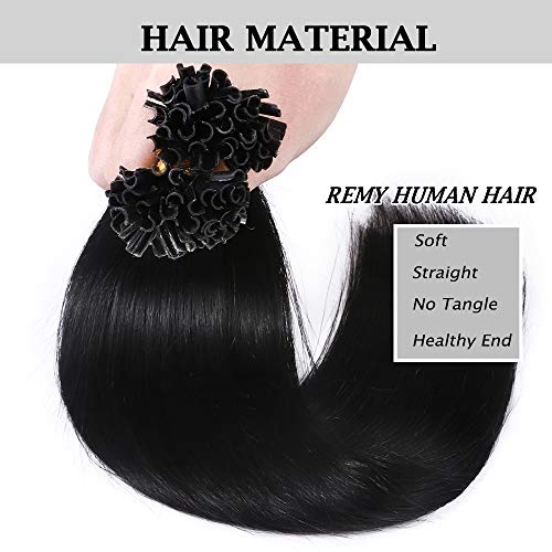 Extensiones de Pelo Humano Queratina U tip Nail tip [0.5g*100 hebras] 50g Pre Bonded Cabello Natural, 55cm, 01 Negro Oscuro