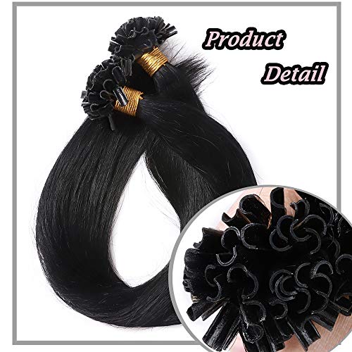 Extensiones de Pelo Humano Queratina U tip Nail tip [0.5g*100 hebras] 50g Pre Bonded Cabello Natural, 55cm, 01 Negro Oscuro