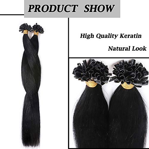 Extensiones de Pelo Humano Queratina U tip Nail tip [0.5g*100 hebras] 50g Pre Bonded Cabello Natural, 55cm, 01 Negro Oscuro