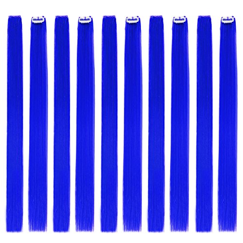 Extensiones de pelo liso de color con clip de 55,88 cm, modernos postizos para fiestas con reflejos rosas, 10 unidades