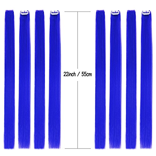 Extensiones de pelo liso de color con clip de 55,88 cm, modernos postizos para fiestas con reflejos rosas, 10 unidades