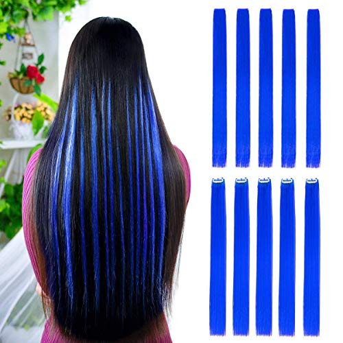 Extensiones de pelo liso de color con clip de 55,88 cm, modernos postizos para fiestas con reflejos rosas, 10 unidades