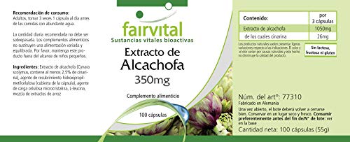 Extracto de Alcachofa 350mg - 2,5% Cinarina - VEGANO - Dosis elevada - 100 Cápsulas - Calidad Alemana