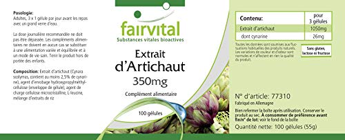 Extracto de Alcachofa 350mg - 2,5% Cinarina - VEGANO - Dosis elevada - 100 Cápsulas - Calidad Alemana