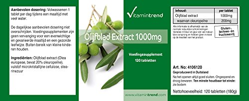 Extracto de Hoja de Olivo 1000 mg – Vegano – 120 Comprimidos – 20% de Oleuropeína– Olea Europaea – Vitaminas C y E