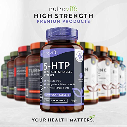 Extracto de semilla de Griffonia 5HTP 400mg - 240 tabletas veganas - Suministro de 8 meses de fuerza máxima 5-HTP - Hecho en el Reino Unido por Nutravita
