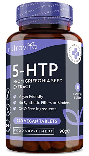 Extracto de semilla de Griffonia 5HTP 400mg - 240 tabletas veganas - Suministro de 8 meses de fuerza máxima 5-HTP - Hecho en el Reino Unido por Nutravita