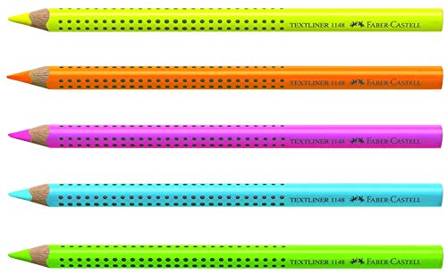 Faber-Castell 110994 - Lápices de colores (5 unidades, gruesos, agarre ergonómico), colores neón