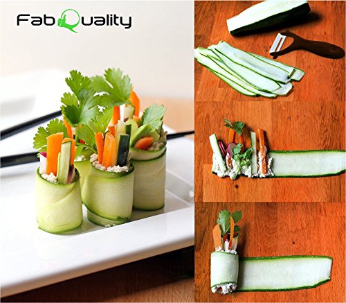 FabQuality Vendedor Premium Spiralizer Vegetal Veggetti Espiral Slicer COMPLETO BUNDLE x4 - Spiraliser Libro, Cortador de Vegetales, Libro espiral, Cepillo, Peeler, Verde