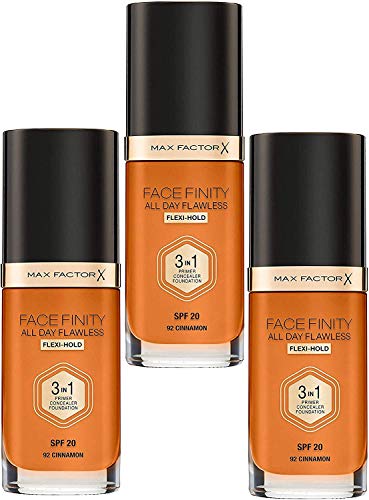 Facefinity 3-In-1 Base de maquillaje 92 Cannelle, 3 unidades (3 x 30ml)