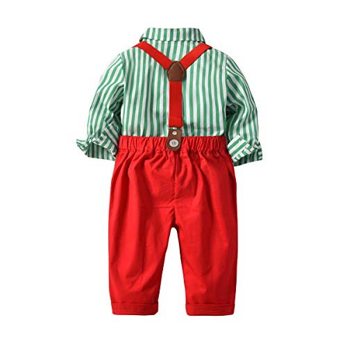 Fairy Baby Niños Bebes Traje de Navidad Camisa Bowtie Pantalones Conjuntos de Ropa Disfraces de Navidad Size 80 (Green Stripes)