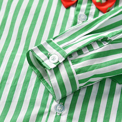 Fairy Baby Niños Bebes Traje de Navidad Camisa Bowtie Pantalones Conjuntos de Ropa Disfraces de Navidad Size 80 (Green Stripes)