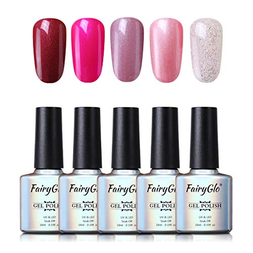 Fairyglo Esmaltes Semipermanentes en Gel UV LED, 5pcs Kit de Esmaltes de Uñas Soak-off 10ml 022