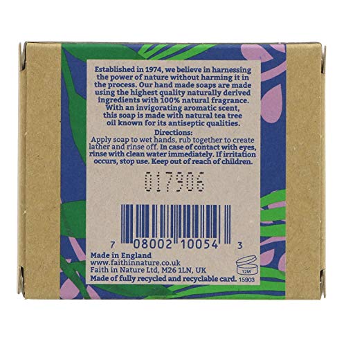 Faith in Nature Jabón de Manos Natural de Árbol del Té, Purificante, Vegano y No Testado en Animales, sin Parabenos ni SLS, 100 g