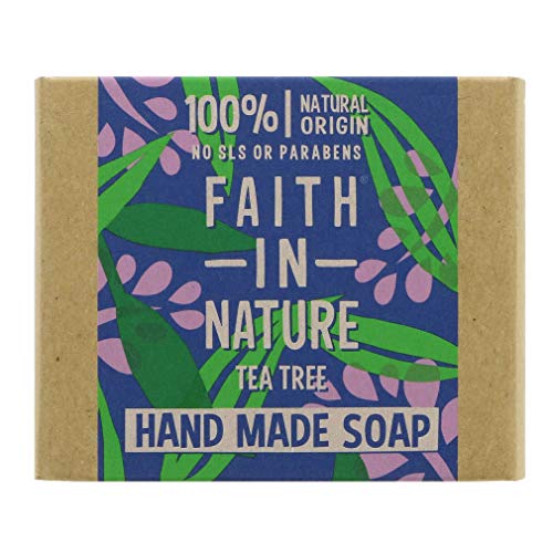 Faith in Nature Jabón de Manos Natural de Árbol del Té, Purificante, Vegano y No Testado en Animales, sin Parabenos ni SLS, 100 g