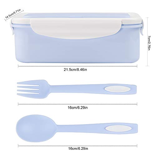 Fambrera Infantil, Lunch Box, Fiambrera con 3 Compartimientos, Cuchara Tenedor Lonchera, Bento Box Sostenible, para Microondas y Lavavajillas. (Azul)