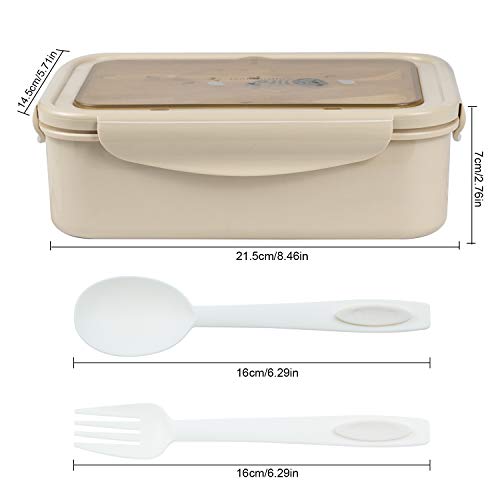 Fambrera Infantil, Lunch Box, Fiambrera con 3 Compartimientos, Cuchara Tenedor Lonchera, Bento Box Sostenible, para Microondas y Lavavajillas. (Beige)