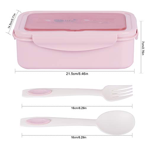 Fambrera Infantil, Lunch Box, Fiambrera con 3 Compartimientos, Cuchara Tenedor Lonchera, Bento Box Sostenible, para Microondas y Lavavajillas. (Rosado-B)