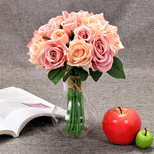 Famibay Ramo de Fores Rosas Artificiales Seda 2 Piezas Rosas Ramo de Novia para Hogar Boda Centro de Mesa Decoración