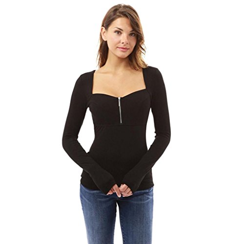 FAMILIZO Camisetas Manga Larga Mujer Tops Manga Larga Mujer Blusa Mujer Elegante Mujeres Manga Larga Blusa Tops Camiseta T-Shirt Casual Tops Primavera T-Shirt (S, Negro)