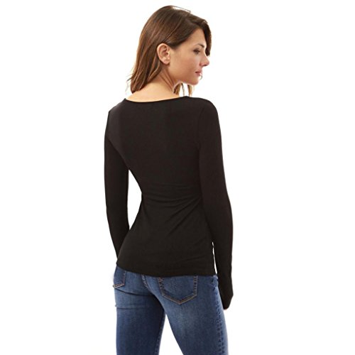 FAMILIZO Camisetas Manga Larga Mujer Tops Manga Larga Mujer Blusa Mujer Elegante Mujeres Manga Larga Blusa Tops Camiseta T-Shirt Casual Tops Primavera T-Shirt (S, Negro)