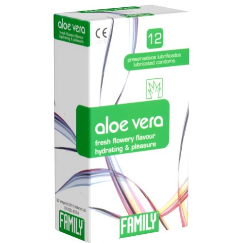 Family Aloe Vera - 12 condones, transparente, humidificado, con sabor di Aloe Vera