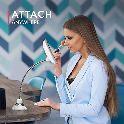 Fancii Espejo Maquillaje Flexible con Aumento de 10x, Luz LED Natural, Poderoso Ventosa, Rotación 360° - Espejo Iluminado de Baño para Cosmético, Afeitar y Viaje (Mira Plus)