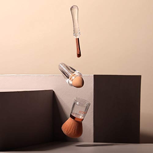 Fancii Kaya - Juego de Brochas de Maquillaje Prémium para Viaje, 3 en 1 - Pinceles para Cosméticos con Fibras Sintéticas y Tapa Portátil