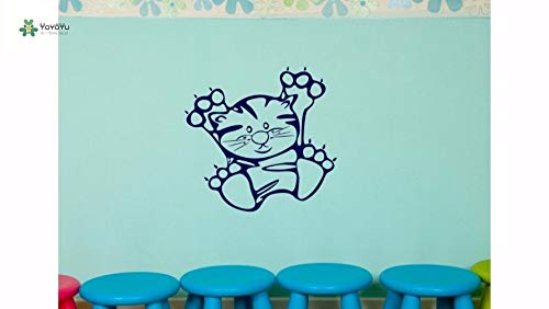 fancjj Vinilo Tatuajes de Pared Lindo Pequeño Gato de Dibujos Animados Niños Habitación del niño Divertido Extraíble Pegatinas de Decoración del Hogar 57X59cm