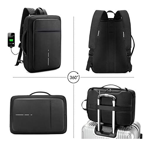 FANDARE 3 en 1 Mochila Hombres Business USB Laptop Bolsa de Mano Commuter Estudiante Outdoor Viaje Bolso de Hombro Impermeable Poliéster Negro