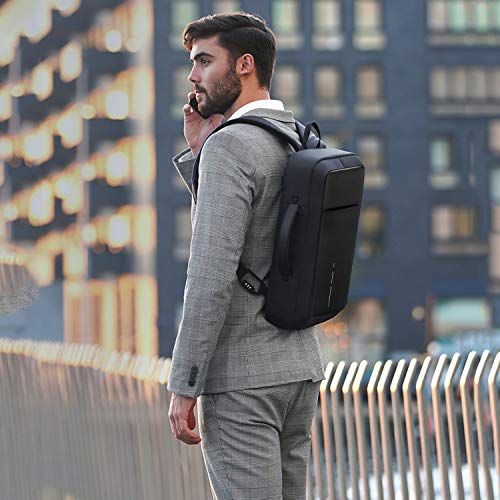 FANDARE 3 en 1 Mochila Hombres Business USB Laptop Bolsa de Mano Commuter Estudiante Outdoor Viaje Bolso de Hombro Impermeable Poliéster Negro