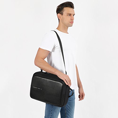 FANDARE 3 en 1 Mochila Hombres Business USB Laptop Bolsa de Mano Commuter Estudiante Outdoor Viaje Bolso de Hombro Impermeable Poliéster Negro