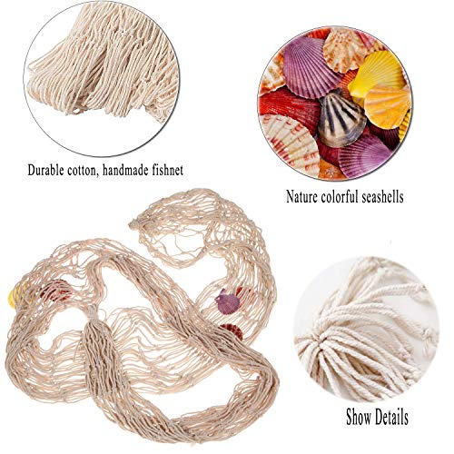 Fangoo 200 cm x 150 cm Red de Pesca con Conchas Playa Decoración temática para Fiesta Hogar Sala de Estar Dormitorio Decoración de Estilo mediterráneo Decoración de Pared (Blanco)