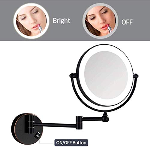 FANPING 8,6 Pulgadas de Montaje en Pared con luz Espejo de Maquillaje con un Aumento de 10x, Negro Mate LED Espejo de baño Doble Cara giratoria Desarrollado por Enchufe, de Afeitar en el Dormitorio o