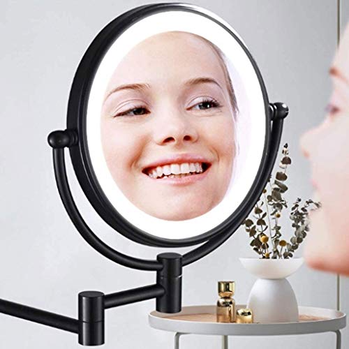 FANPING 8,6 Pulgadas de Montaje en Pared con luz Espejo de Maquillaje con un Aumento de 10x, Negro Mate LED Espejo de baño Doble Cara giratoria Desarrollado por Enchufe, de Afeitar en el Dormitorio o