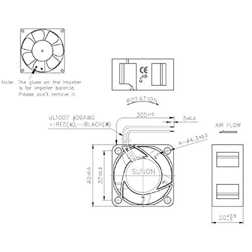 Fan/Ventilador 24V 0,8W 40x40x20mm 13m³/h 21dBA ; Sunon EB40202S2-999