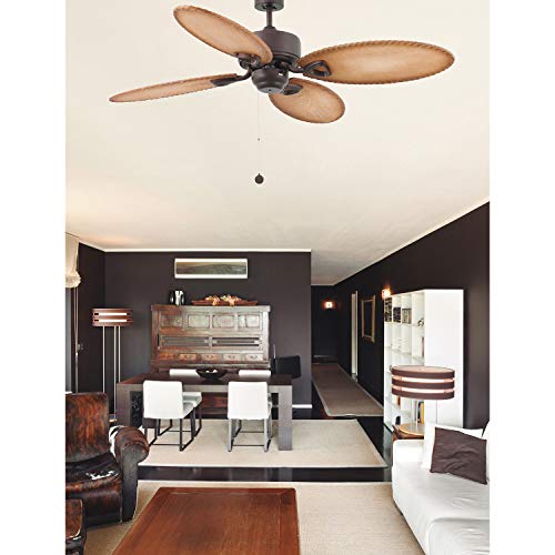 Faro Barcelona 33019 - LOMBOK Ventilador de techo con luz, 60W, acero, palas de madera mdf y difusor de cristal opal