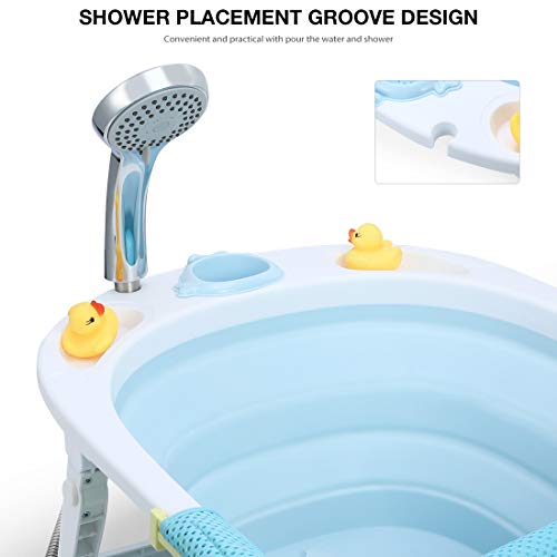 Fascol Bañera Plegable para Bebés 0-36 Meses, Baño Bebe con Red de Seguridad, Longitud de La Piscina para Bebés 82 cm (Azul)