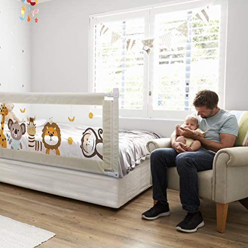 Fascol Barandillas de la Cama Infantil de Acero Carbono, Ajustable para Niños de 0 a 7 años, Barrera de Seguridad Anti-caída para Bebés Portátil y Estable, 180 X 93 cm, Blanco