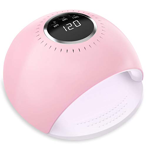FASHSMILE Lampara LED Uñas, 84W Secador de Uñas Botón Táctil Lampara para Blanquear Incorporada con Pantalla LCD Temporizador de 30 seg, 60 seg, Modo de Calor Bajo 120 seg Secado Rápido Rosa