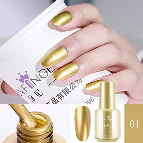 FBGood - Esmalte de uñas de gel UV – Esmalte de uñas con espejo de metal de 8 ml de acero inoxidable dorado plateado efecto duradero y no se despega