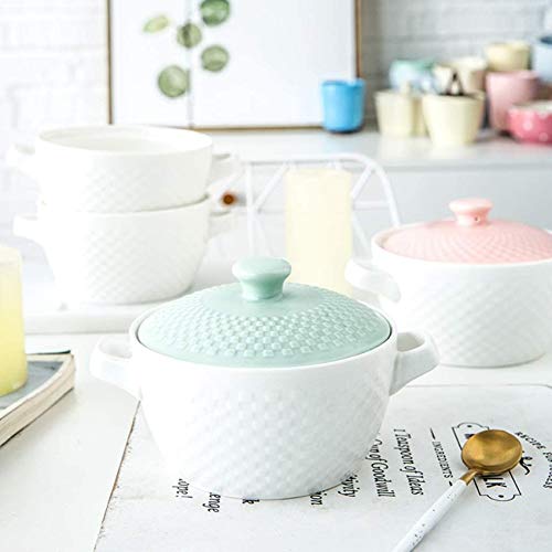 FCYQBF Cuencos de Cereales Cuenco de arroz Cuenco Redondo Cuenco de cerámica japonés y Coreano Utensilios de Cocina Huevo al Vapor para niños Desayuno Cuenco de gachas con Tapa Cuenco