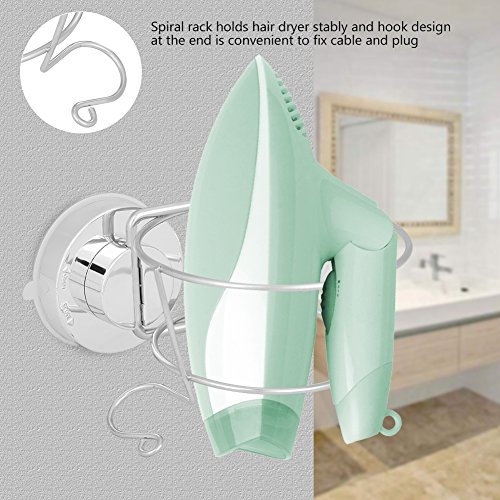 Fdit Soporte para secador de Pelo de Acero Inoxidable con Ventosa para el Baño, Soporte para Colgar en la Pared, Estante de Almacenamiento